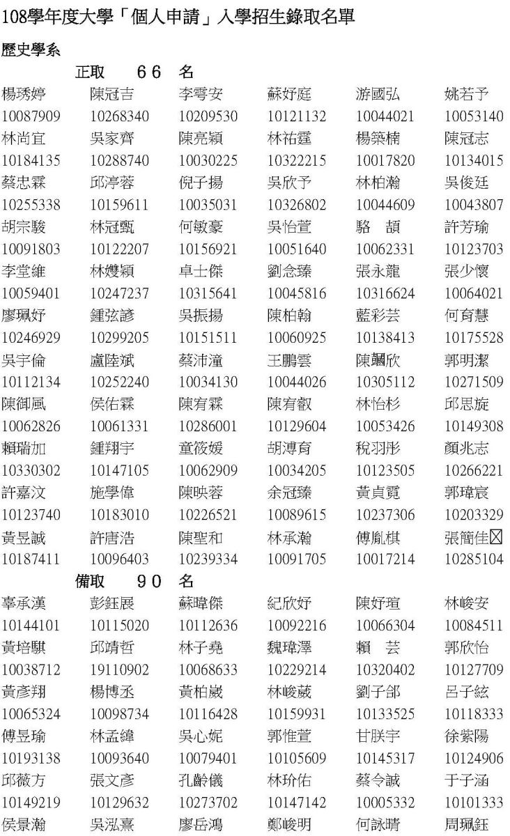 公告108學年度大學「個人申請」入學招生錄取名單 公告108學年度大學「個人申請」入學招生錄取名單